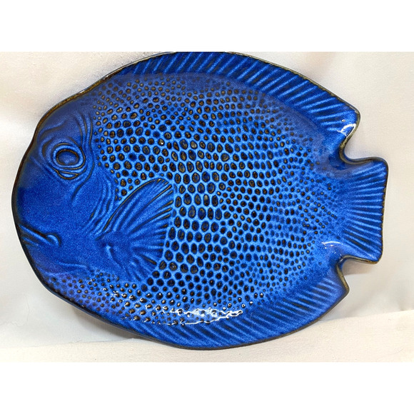 Vintage Kotobuki Cobalt Blue Fish Sushi Dish 10"x8" Japan - Picture 1 of 9